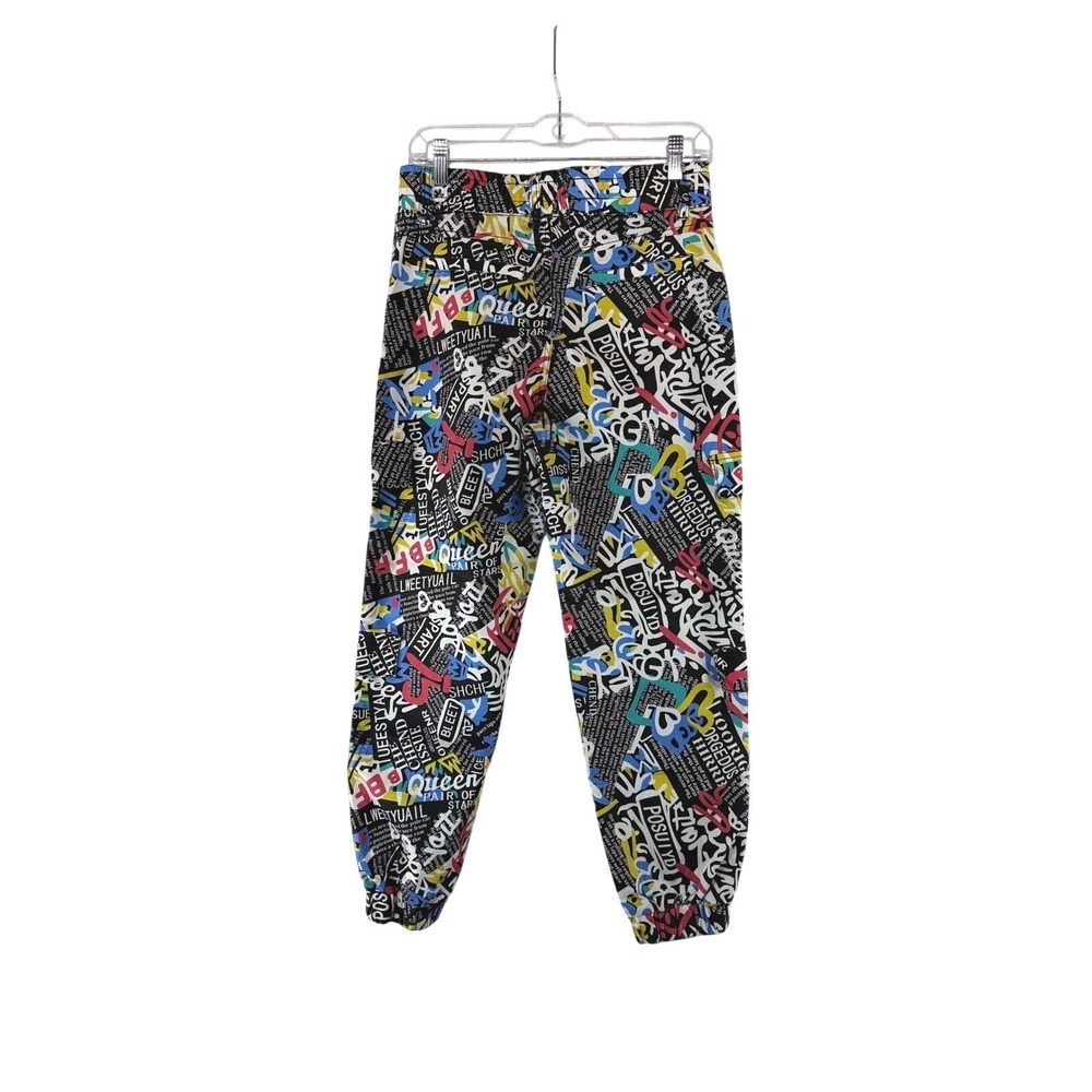 V.I.P. Womens Graffiti Newspaper Print‎ Cargo Jogger Pants Multi Color Size 7/28